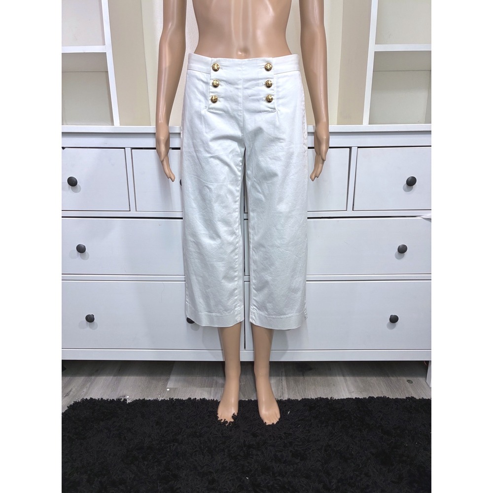 Banana Republic White Sailor Crop Pants Gold Crest Buttons Petite 00